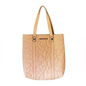Betsey Johnson Blush Pink Faux Leather Quilted Heart Patterned Large Tote Bag